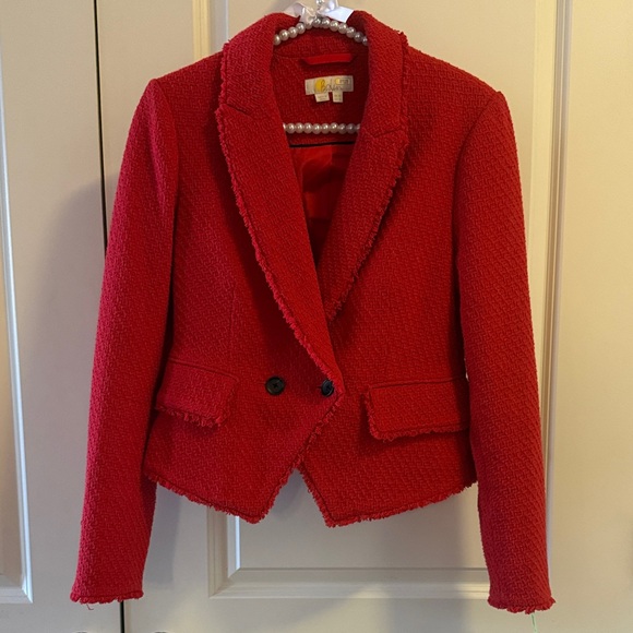 EUC Boden York Red Cropped Tweed Jacket Size 6 - Picture 2 of 7